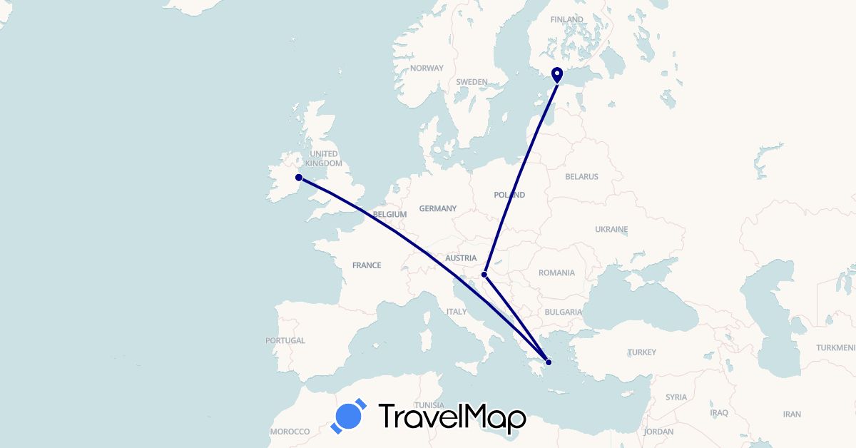 TravelMap itinerary: driving in Estonia, Greece, Croatia, Ireland (Europe)